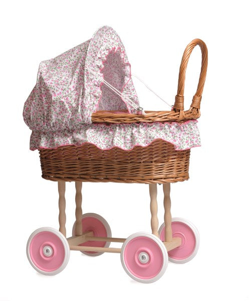 Wicker Pram with Flower Canopy & Bedding 520059
